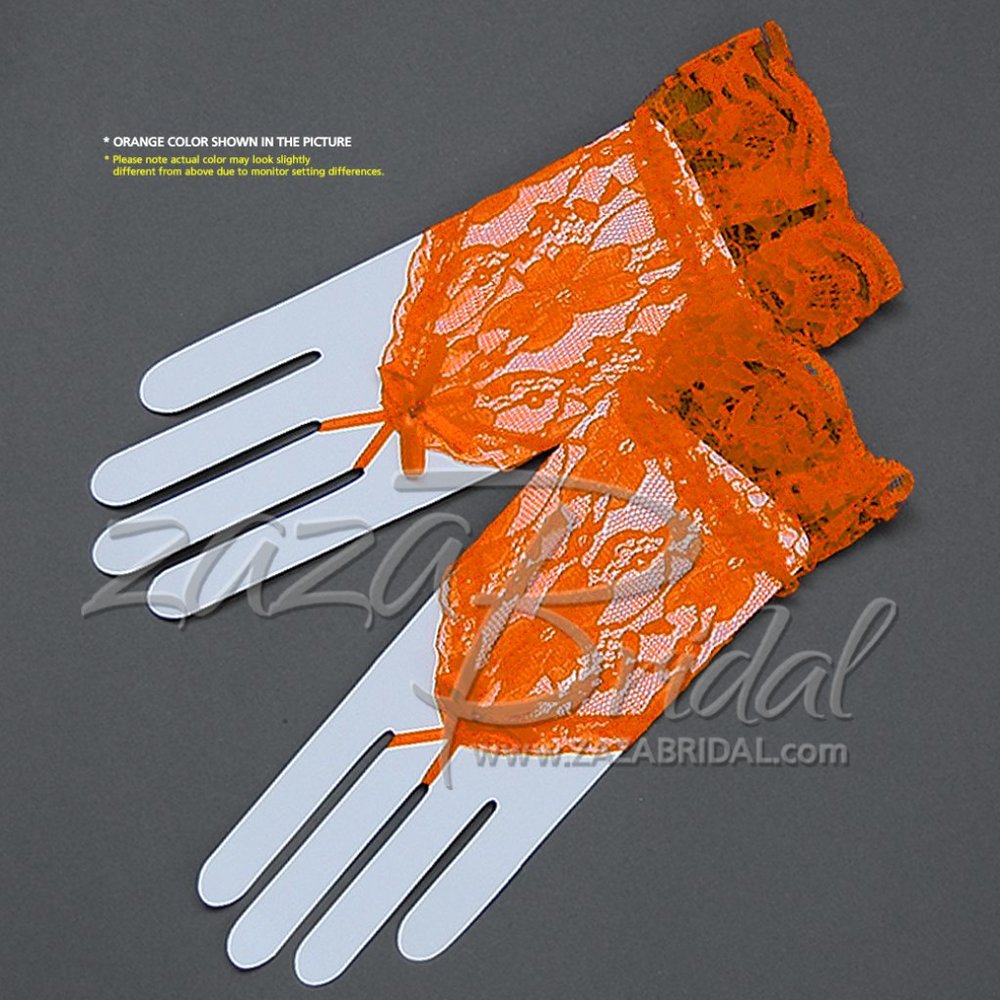 Flower Pattern Fingerless Lace Gloves with Ruffle Wrist Length